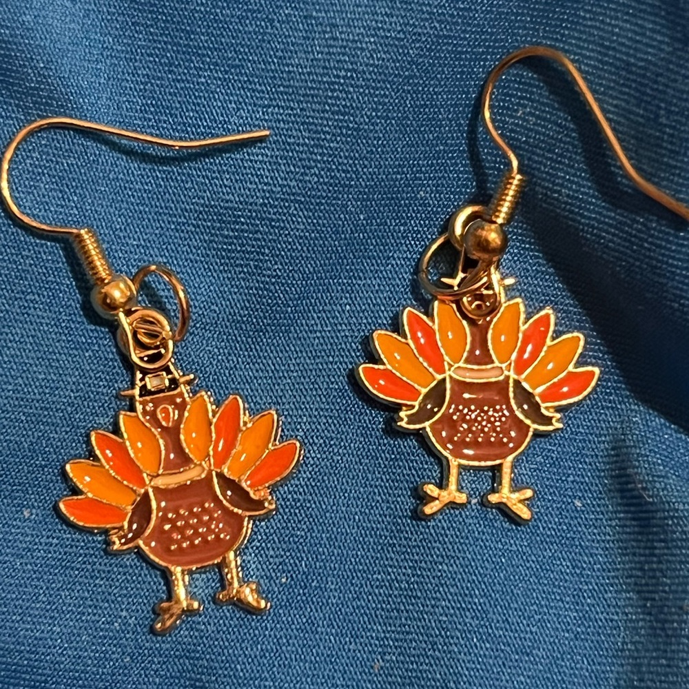 Festive Turkey Earrings with Orange and Brown Accents